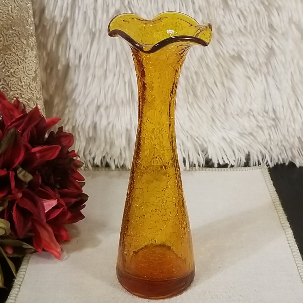 Kanawha Amber Crackle Glass Vase